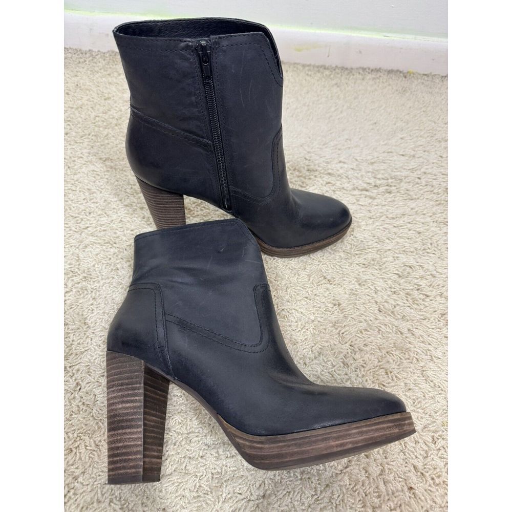 Lucky Brand Women's Queys Boot Size 10 Block Heel Platform Bootie Black Leather